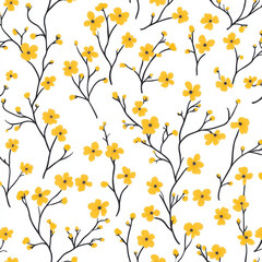 A small yellow flower pattern on a white background, creating a cute and simple vector pattern design 