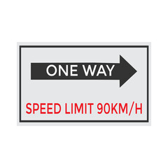 One Way Speed Limit 90 kmh warning signage vector illustration