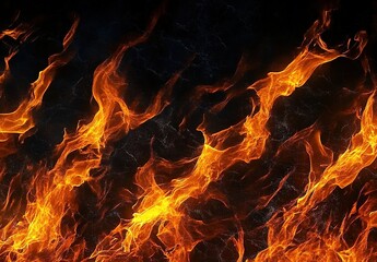 Fire flames texture on a black background, isolated. Fire flame background for design with copy space