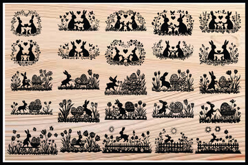 Easter Bunny Family Silhouette Bundle | Cute Spring Animal vector graphics 