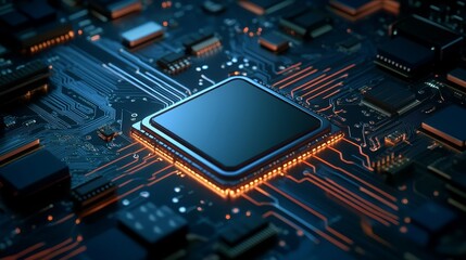Intricate closeup exploring the complex architecture of computer chip on circuit board