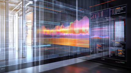 Obraz premium Software on PC screen used for analyzing cryptocurrency investment purchases. Close up of candlestick chart on computer display showing financial gains made during bear market