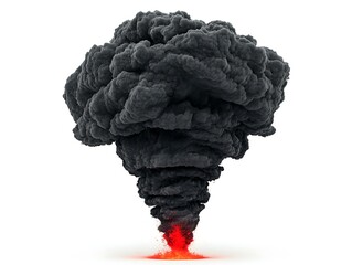 A dramatic eruption of dark smoke billowing in a funnel shape, suggesting powerful energy and potential destruction.