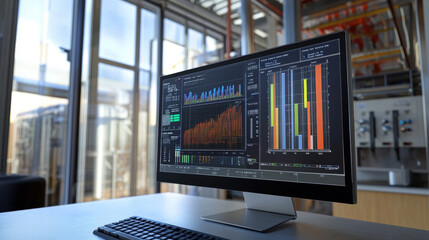 Software on PC screen used for analyzing cryptocurrency investment purchases. Close up of candlestick chart on computer display showing financial gains made during bear market