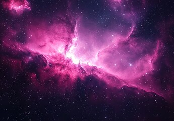 Fototapeta premium An amazing pink nebula in the universe, realistic and cinematic, set against a dark purple background with stars.