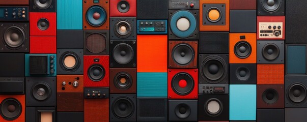 A colorful array of speakers showcasing modern design and sound technology.