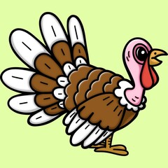 Turkey clip art cartoon character isolated on green