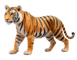 Obraz premium Standing Tiger with Black Stripes on Orange Fur Isolated on White