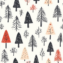 Obraz premium flat pattern featuring hand drawn illustrated christmas trees. trees are sketched in pencil tile