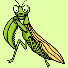 Mantis clip art cartoon character isolated on green