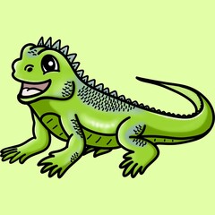 Green iguana clip art cartoon character isolated on green