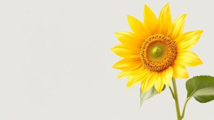 Obraz premium Bright yellow sunflower on white background, closeup nature photography for floral art and design