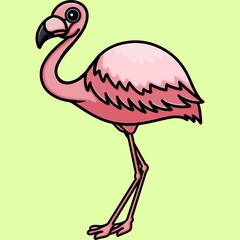 Pink flamingo clip art cartoon character isolated on green