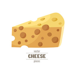 Cheese piece with big holes vector icon. Slice and dice. Cute food element. Image for tasty snack, chips, sauce package, ads design. Craft cheesemaking. Semi-hard type. Dutch Maasdam. Cartoon 3d sign