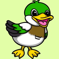 Duck clip art cartoon character isolated on green