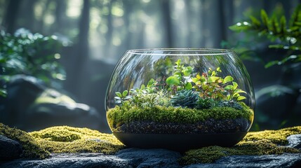 Lush terrarium creation enchanted forest nature photography tranquil environment close-up perspective greenery growth