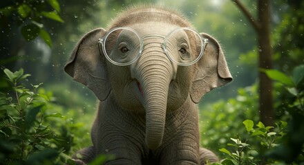 Fototapeta premium Adorable baby elephant wearing glasses.