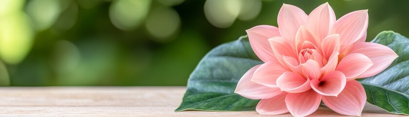 Fototapeta premium Pink flower blossom on rustic wooden table still life of simple elegance and natural beauty
