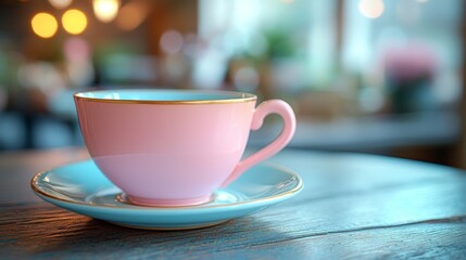 Sipping tea in an elegant pink teacup cozy home setting close-up photography warm atmosphere aesthetic delight
