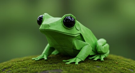 Naklejka premium A detailed close up shot of a folded origami frog