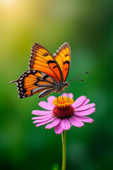 Naklejka premium Beautiful image in nature of butterfly on flower.created with the help of artificial intelligence.