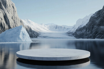 Winter Landscape with Platform in Frozen Lake