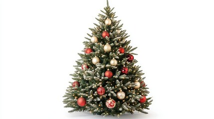 A pristine Christmas tree, its branches adorned with sparkling ornaments, stands majestically against a crystal-clear transparent background, ready to be the star of any festive display.