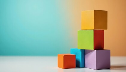 Obraz premium Stack of diverse-colored wooden cubes forming a background, vibrant, wood, wood