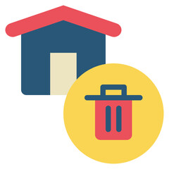 home trash bin waste management flat style icon