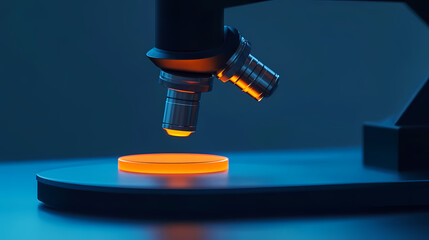 Obraz premium Close-up of Microscope Lens with Glowing Object