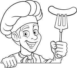 Chef Hotdog Sausage Cook Menu Sign Cartoon Mascot