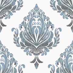 Watercolor damask seamless pattern element. Vintage classical old fashioned damask ornament, seamless texture for wallpapers, textile.