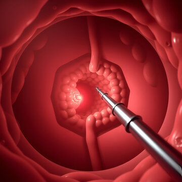 Colon cancer. colonoscope in the colon. polyp removal. 3d illustration