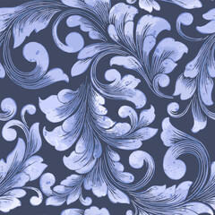 Damask seamless watercolor pattern element. Vector classical luxury old fashioned damask ornament, vintage seamless texture for wallpapers, textile.
