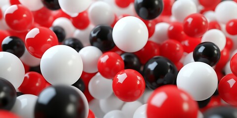 Red, white, black spheres falling