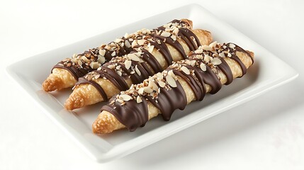 Elegant shot of mini cannoli arranged on a white ceramic plate