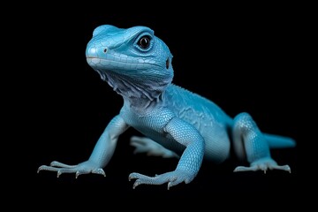 Obraz premium A beautiful blue lizard posing elegantly against a black background