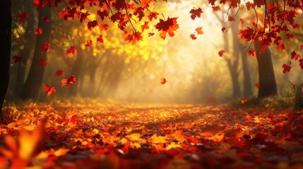 Autumnal Path: A Symphony of Golden and Red Leaves