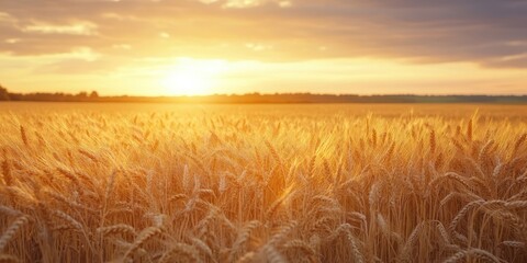 Golden Wheat Field at Sunset: A Serene Summer Landscape