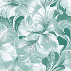 a seamless scrapbook paper featuring abstract floral motifs, utilizing a mint green and silver palette to reflect the bold and experimental nature 