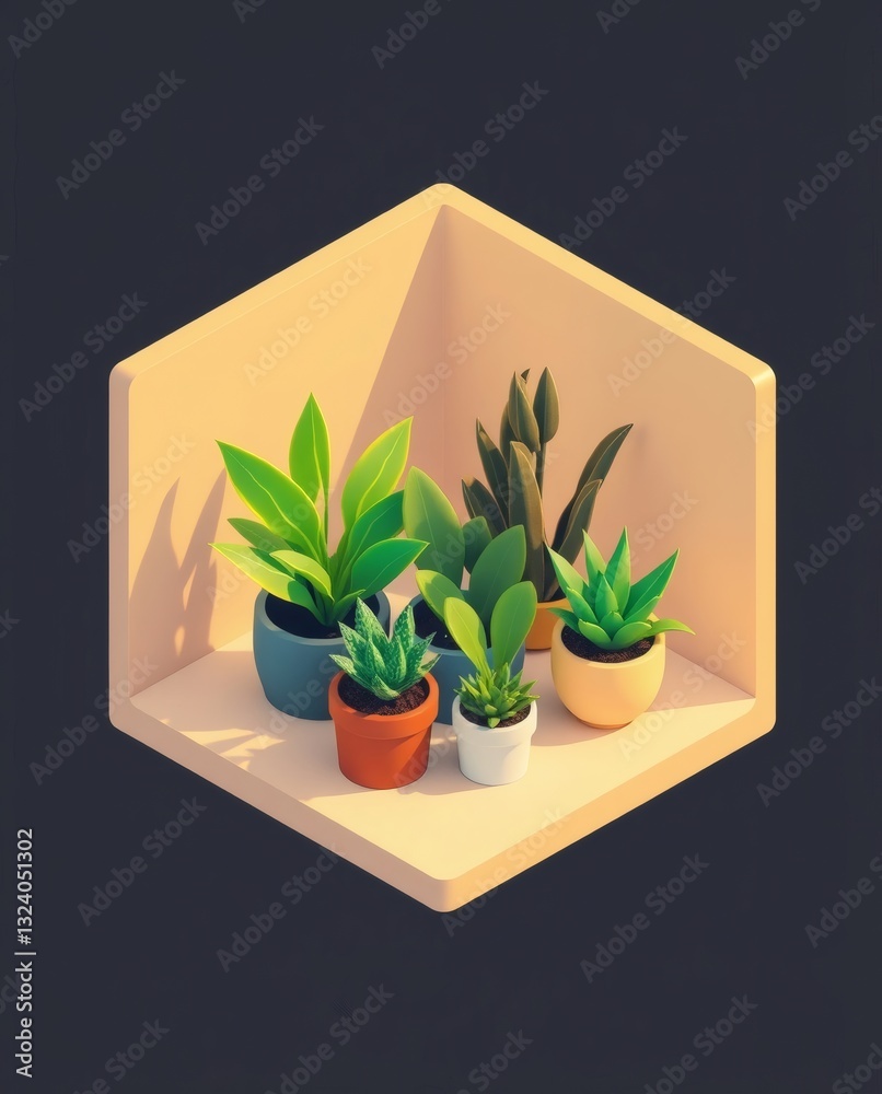 Poster a collection of potted plants, arranged in a cozy corner. the plants showcase a variety of shapes an