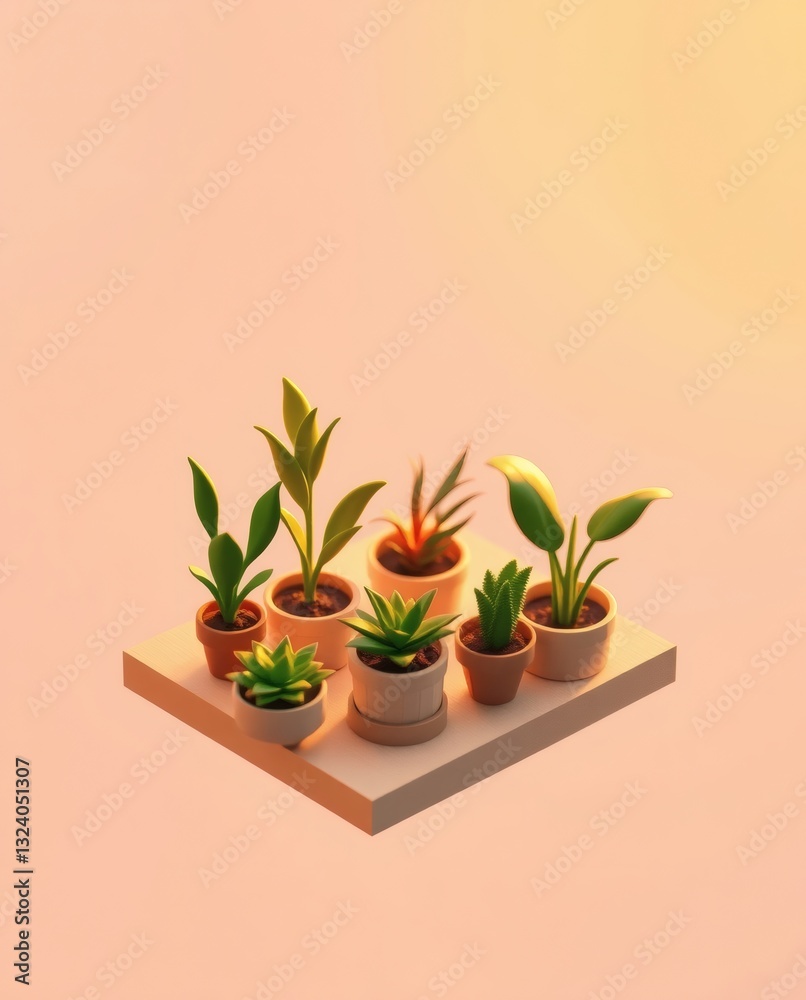Poster a collection of diverse potted plants arranged on a wooden shelf, adding a touch of greenery to any 