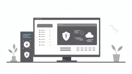 Obraz premium secure computer system that displays a shield icon on the screen, indicating data safety