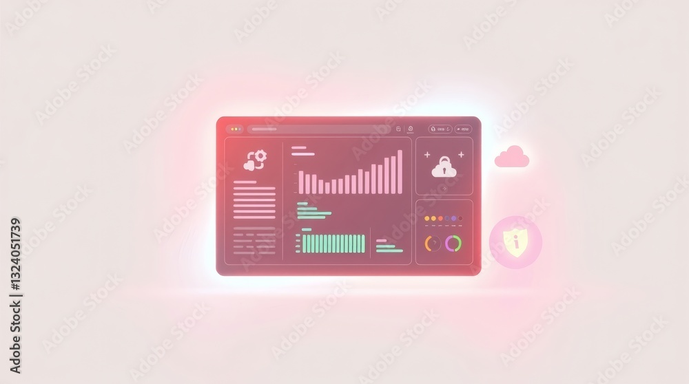Aufkleber a digital interface displaying data visualization with a pink gradient background