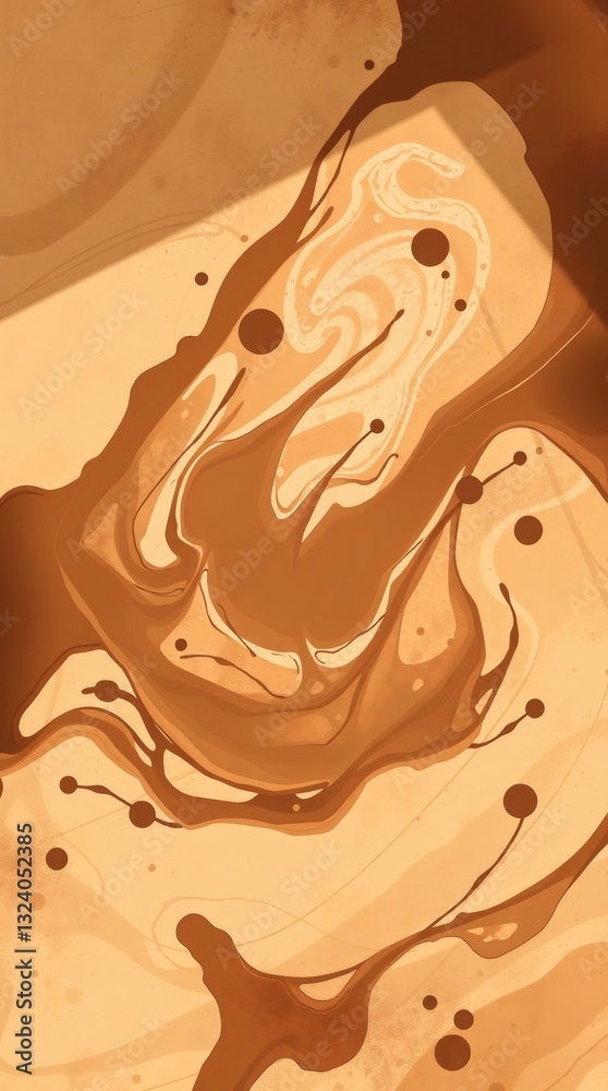 Poster abstract swirls of brown paint creating a unique pattern, with various shades of brown and swirling paint effects