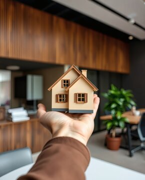 a miniature house held in someone's hand