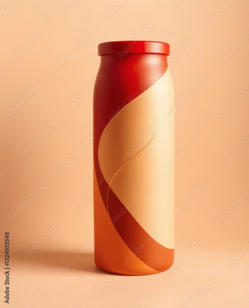 Poster a stylized bottle with a captivating gradient design, showcasing shades of red and orange against a 