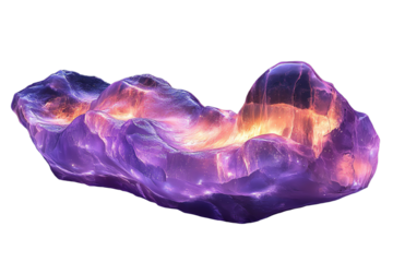 Abstract purple crystal with glowing details, floating on a transparent background, ideal for creative design and artistic projects.