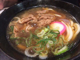 Udon with pork, fish cake and vegetable soup, Japanese rice noodle 