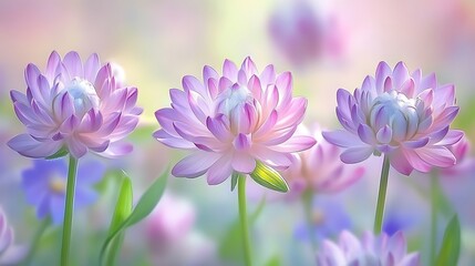 Three beautiful purple flowers blooming with soft colors in spring